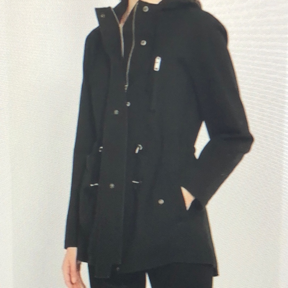 Ambiance Womens Black Hooded Utility Anorak Jacket Size Small Drawstring Waist